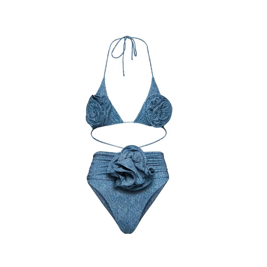 Flower Decorative One-shoulder Hollow Soft Cowboy Siamese Swimsuit - Bellarte Enchanté Flower Decorative One-shoulder Hollow Soft Cowboy Siamese Swimsuit